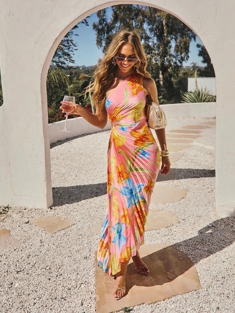VICI Modern Day Glam Floral One Shoulder Maxi Dress Small NWOT